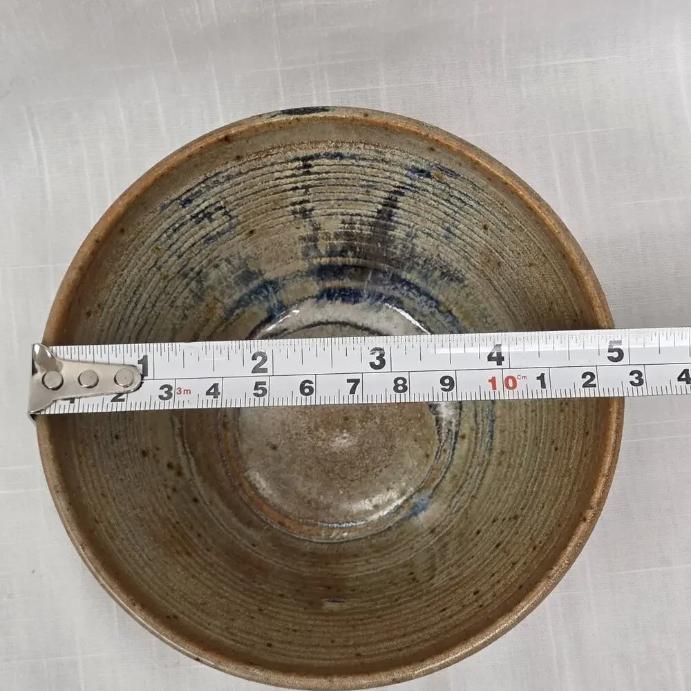 Signed Studio Art Pottery Stoneware Bowl Blue Brown Speckled Glaze 5.5